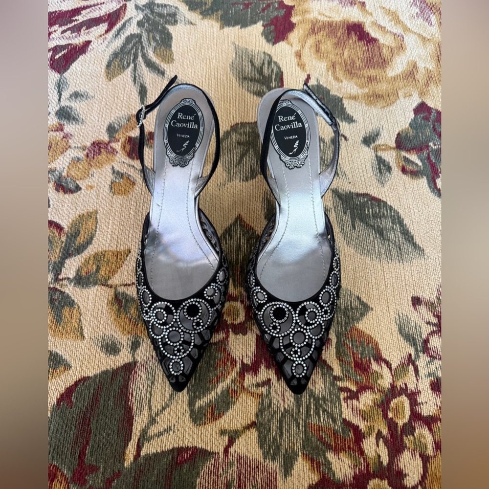 Rene Caovilla Elegant Black Slingback suede Heels